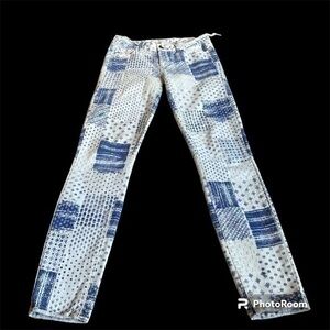 Paige denim blue and white paisley pattern skinny jeans